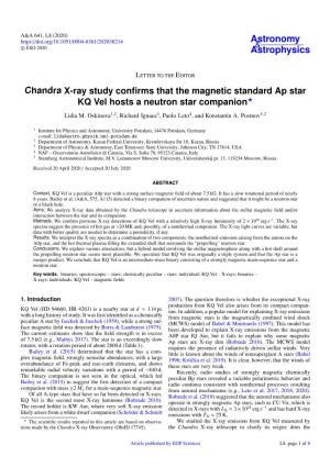 Chandra X-Ray Study Confirms That the Magnetic Standard Ap Star KQ Vel