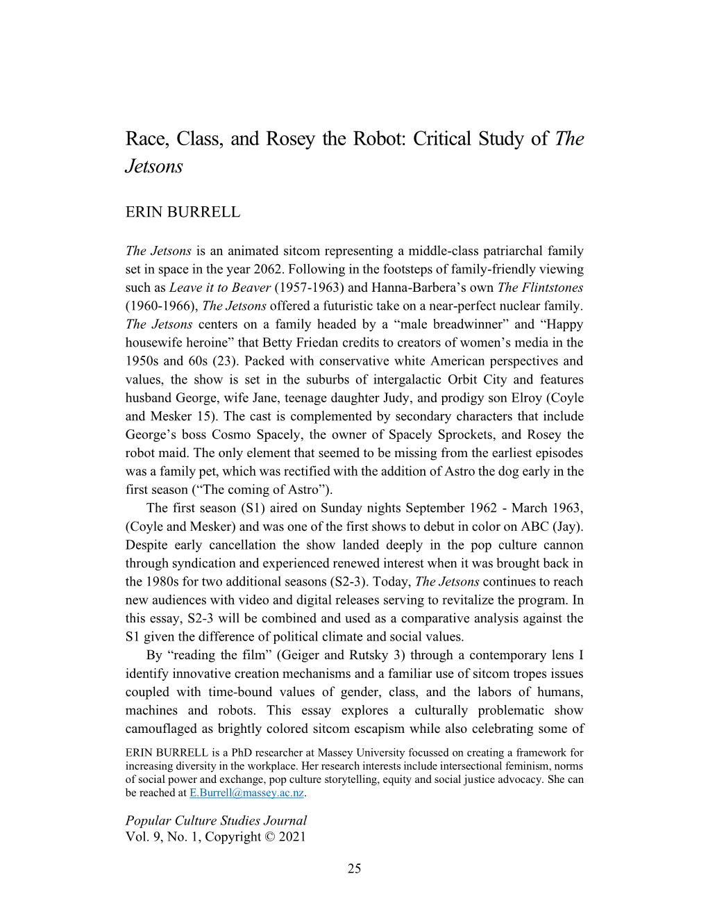 Race, Class, and Rosey the Robot: Critical Study of the Jetsons