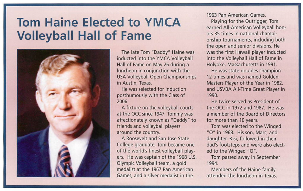 Tom Haine Elected to YMCA Volleyball Hall of Fame