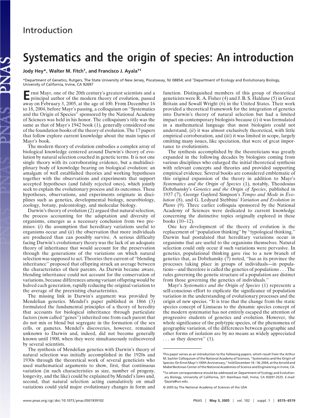 Systematics and the Origin of Species: an Introduction