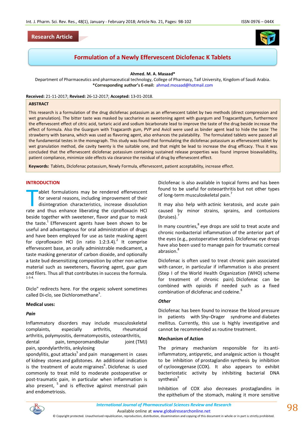 Formulation of a Newly Effervescent Diclofenac K Tablets