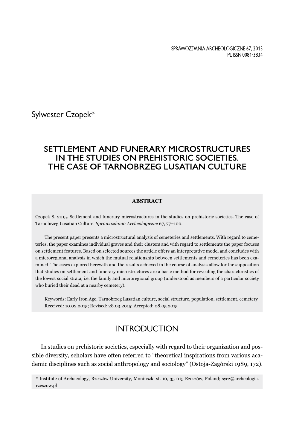 Settlement and Funerary Microstructures in the Studies on Prehistoric Societies