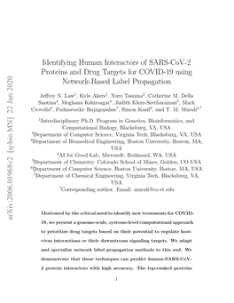 Identifying Human Interactors of SARS-Cov-2 Proteins and Drug Targets for COVID-19 Using Network-Based Label Propagation Arxiv:2