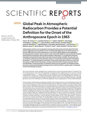Global Peak in Atmospheric Radiocarbon Provides a Potential