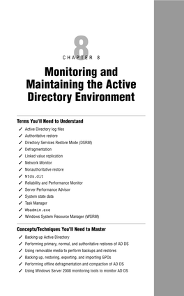 Monitoring and Maintaining the Active Directory Environment
