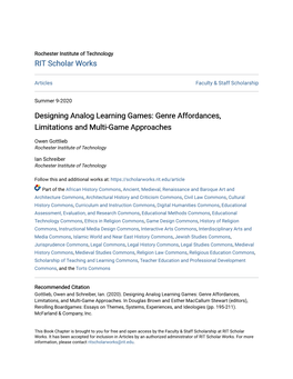 Designing Analog Learning Games: Genre Affordances, Limitations and Multi-Game Approaches