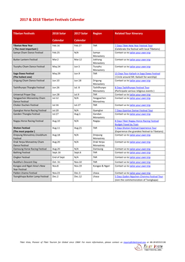 2017 & 2018 Tibetan Festivals Calendar