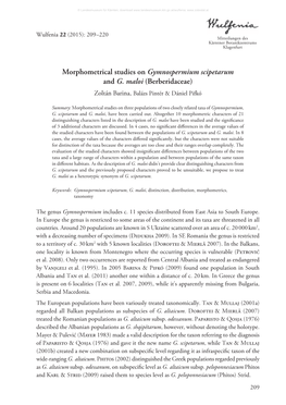 Morphometrical Studies on Gymnospermium Scipetarum and G