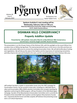 DISHMAN HILLS CONSERVANCY Property Addition Update