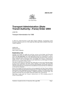 State Transit Authority—Fares) Order 2004 Under the Transport Administration Act 1988