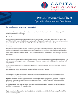 Patient Information Sheet Specialist - Bone Marrow Examination