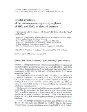 Crystal Structures of the Low-Temperature Quartz-Type Phases of Si02 and Ge02 at Elevated Pressure