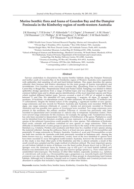 Marine Benthic Flora and Fauna of Gourdon Bay and the Dampier Peninsula in the Kimberley Region of North-Western Australia