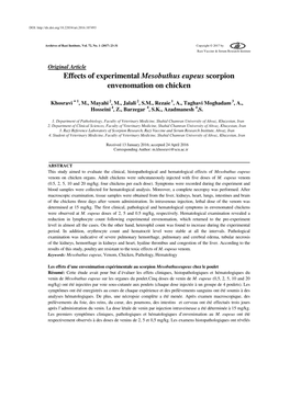 Effects of Experimental Mesobuthus Eupeus Scorpion Envenomation on Chicken