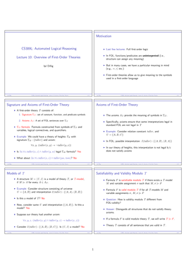 CS389L: Automated Logical Reasoning Lecture 10: Overview Of