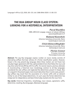 The Bua Group Noun Class System: Looking for A
