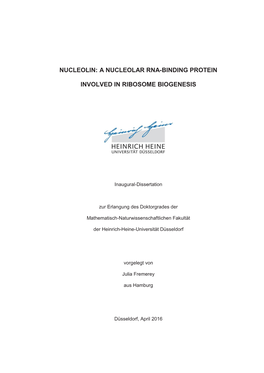 Nucleolin and Its Role in Ribosomal Biogenesis
