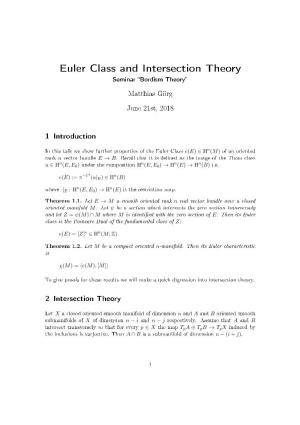 Euler Class and Intersection Theory Seminar Bordism Theory