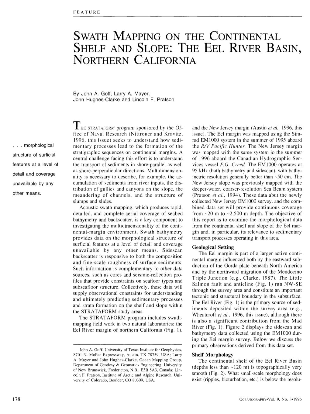 Swath Mapping on the Continental Shelf and Slope: the Eel River Basin, Northern California