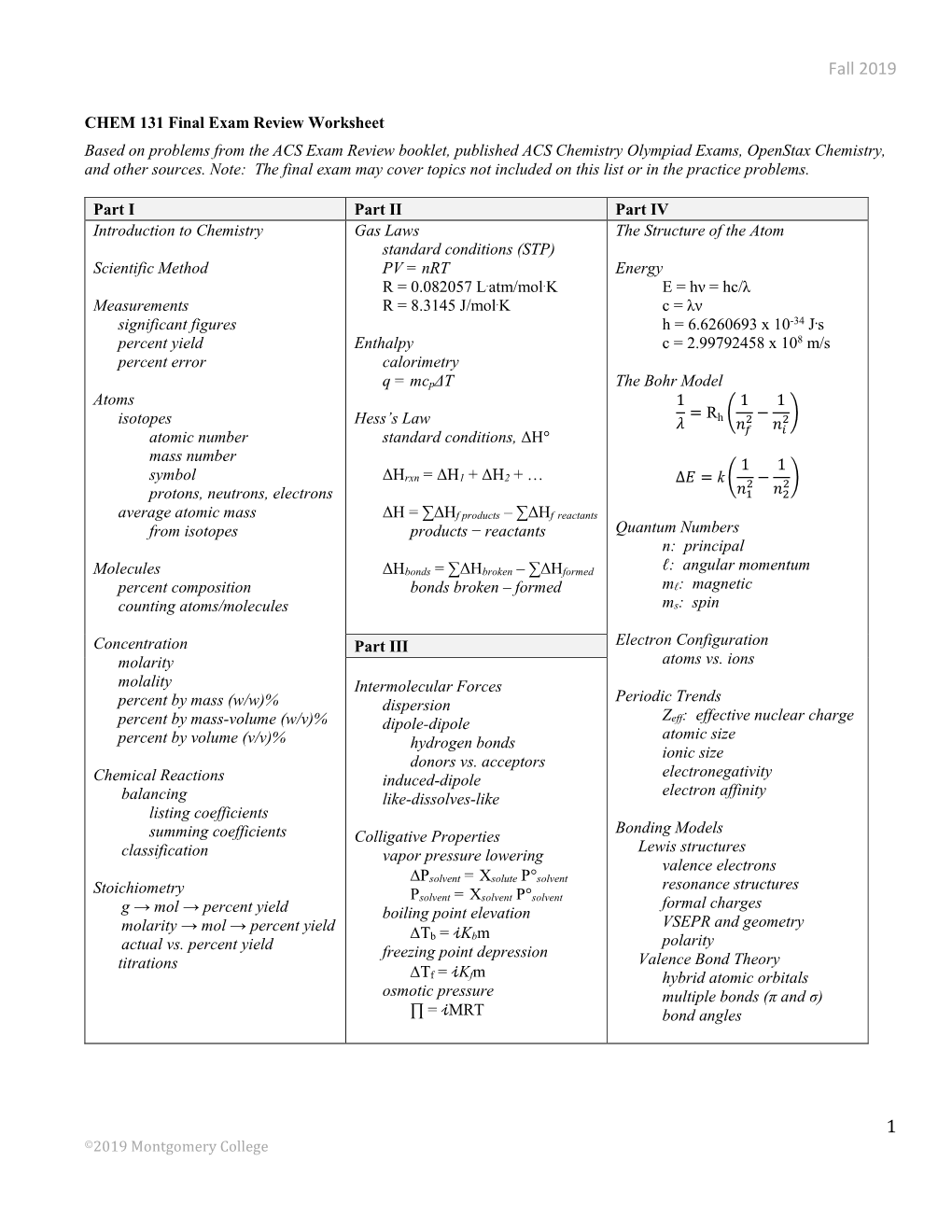 CHEM 131 Final Review