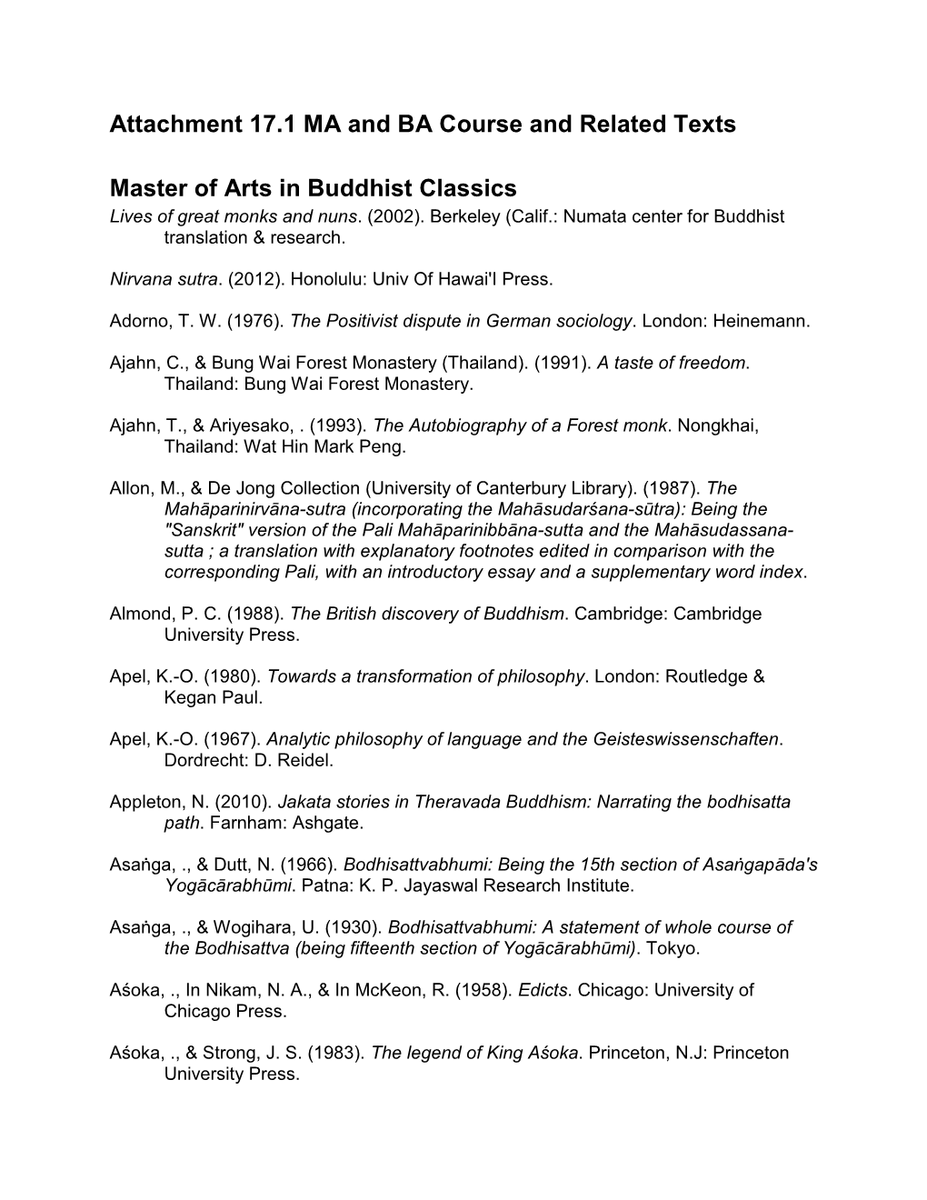 Attachment 17.1 MA and BA Course and Related Texts