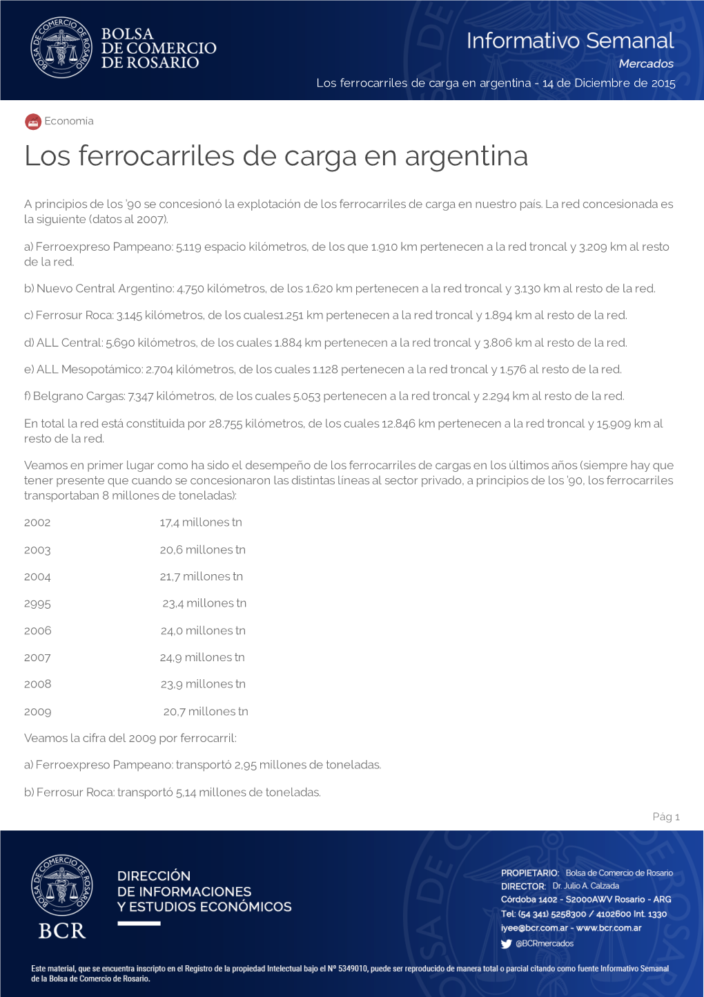 Los Ferrocarriles De Carga En Argentina - 14 De Diciembre De 2015