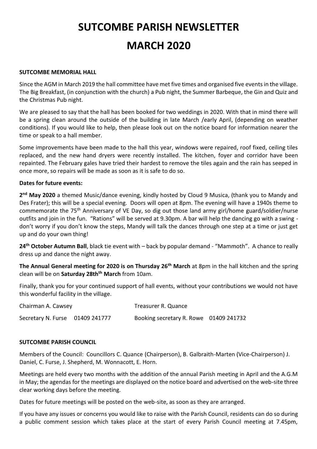 Sutcombe Parish Newsletter March 2020