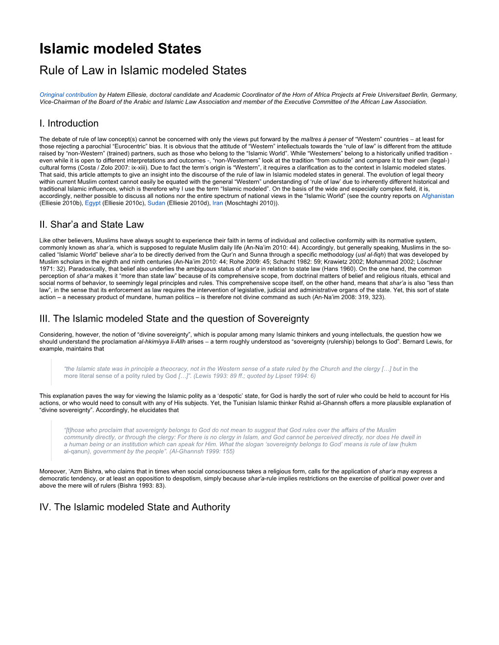 Islamic Modeled States Rule of Law in Islamic Modeled States