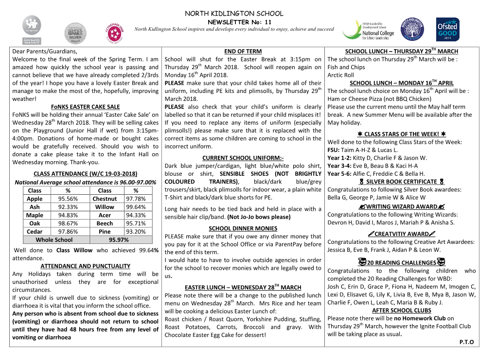 NORTH KIDLINGTON SCHOOL Dear Parents/Guardians, Welcome to The