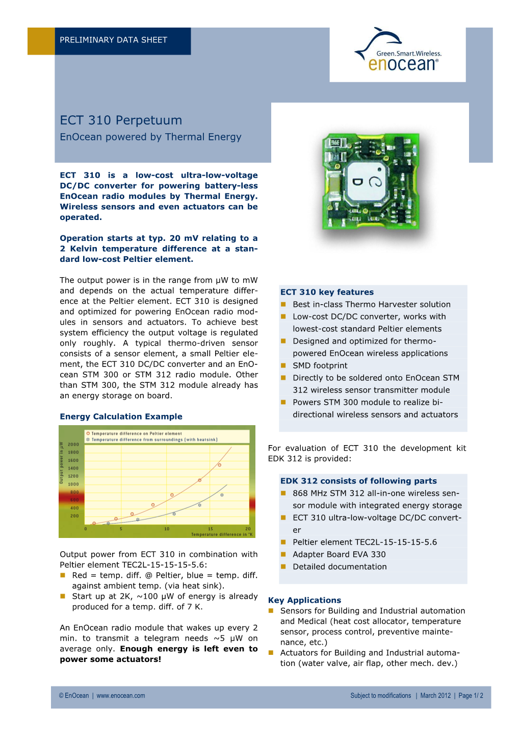 Datasheet: Thermal Energy Harvester ECT 100 Evaluation