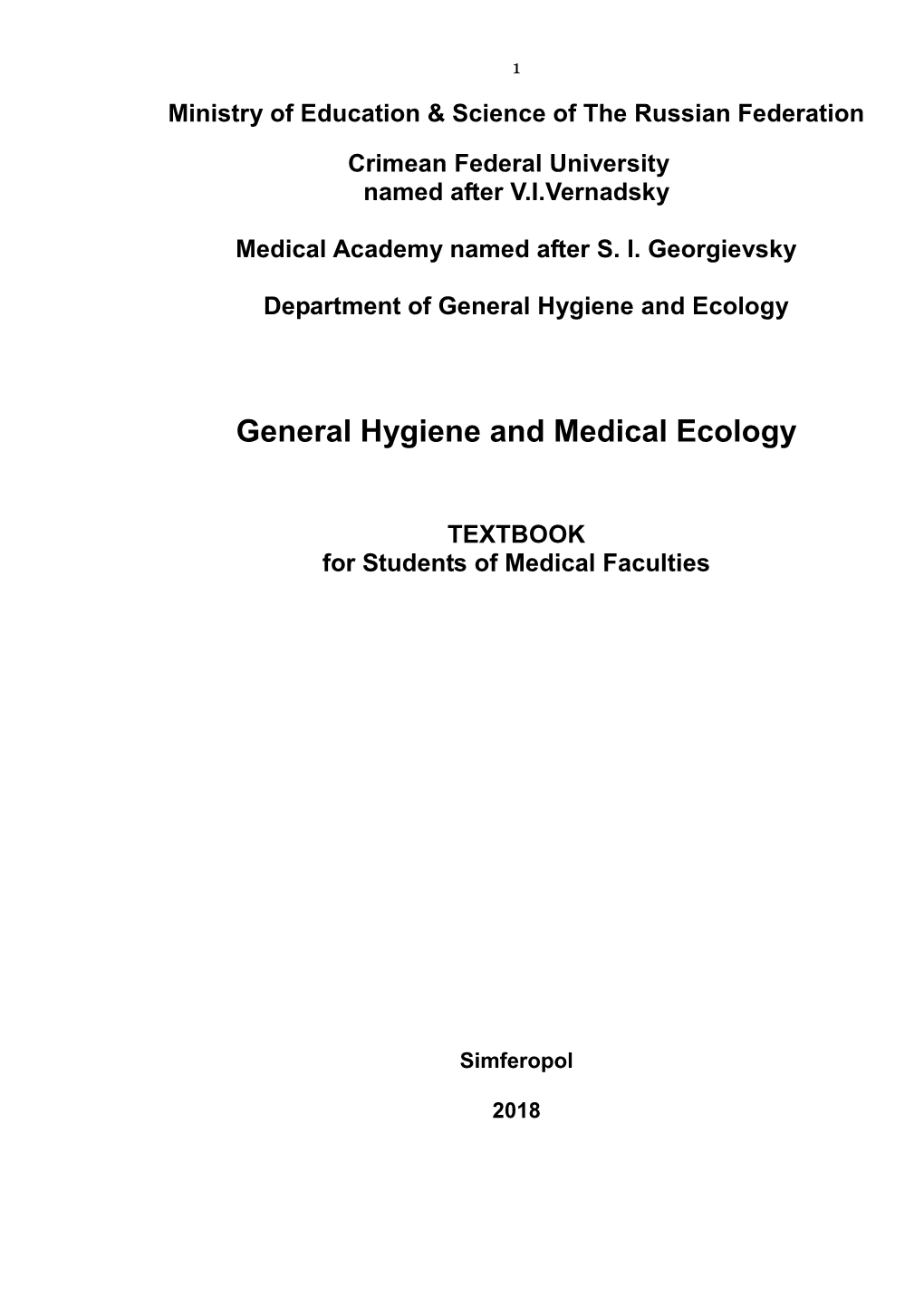 General Hygiene and Medical Ecology