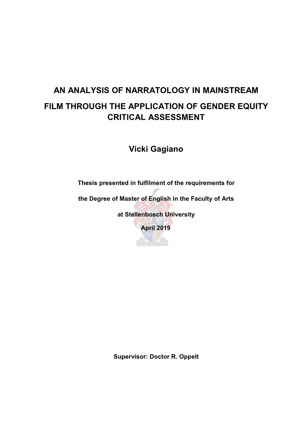 An Analysis of Narratology in Mainstream Film Through the Application of Gender Equity Critical Assessment