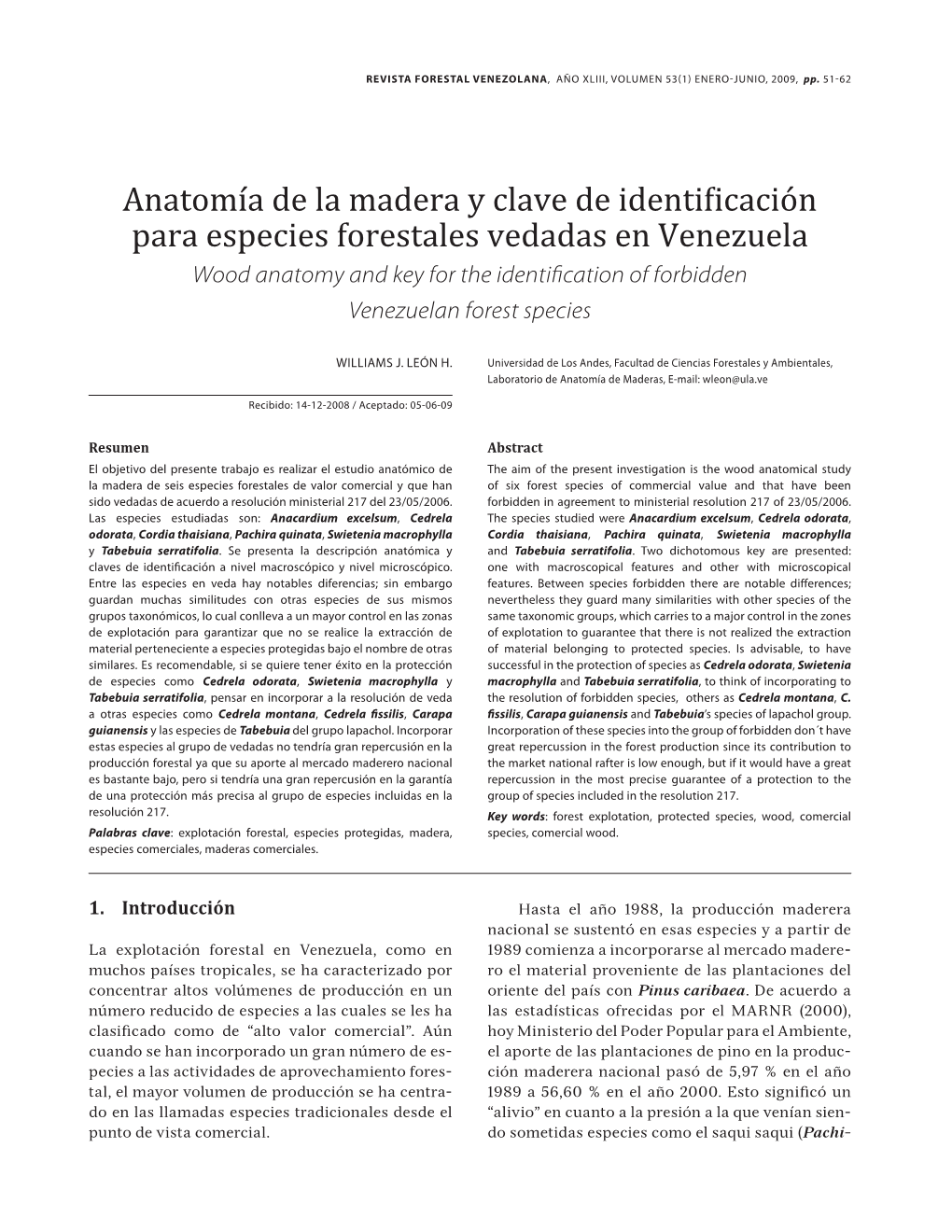 Anatomía De La Madera Y Clave De Identificación Para Especies Forestales Vedadas En Venezuela, Pp