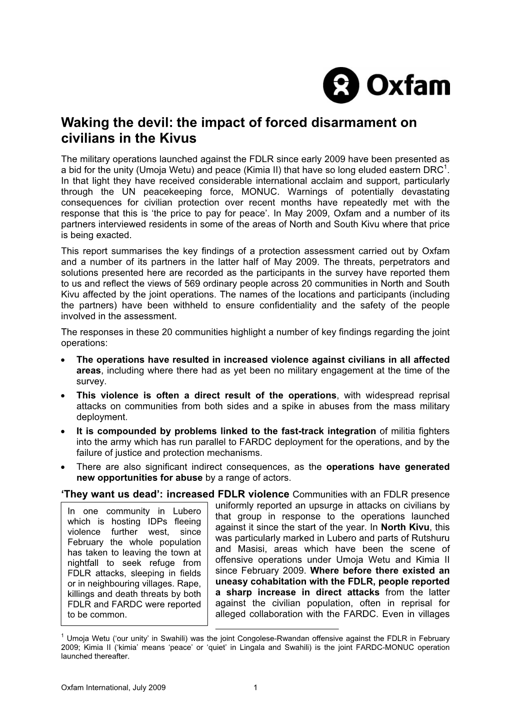 Waking the Devil: the Impact of Forced Disarmament on Civilians in the Kivus