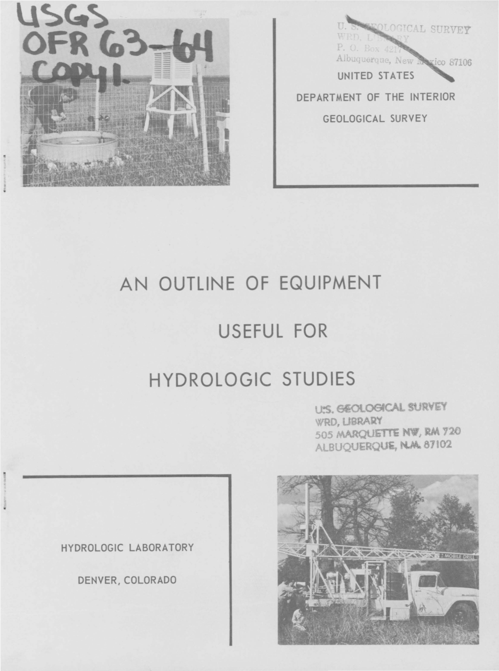 An Outline of Equipment Useful for Hydrologic Studies