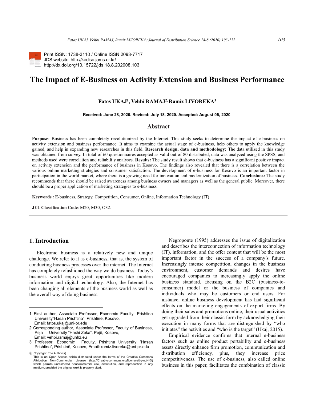 The Impact of E-Business on Activity Extension and Business Performance