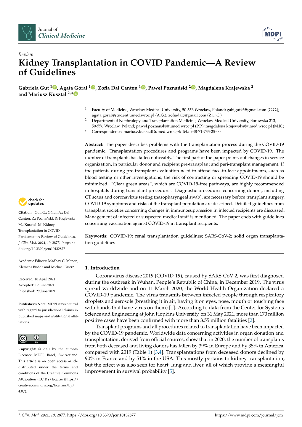 Kidney Transplantation in COVID Pandemic—A Review of Guidelines