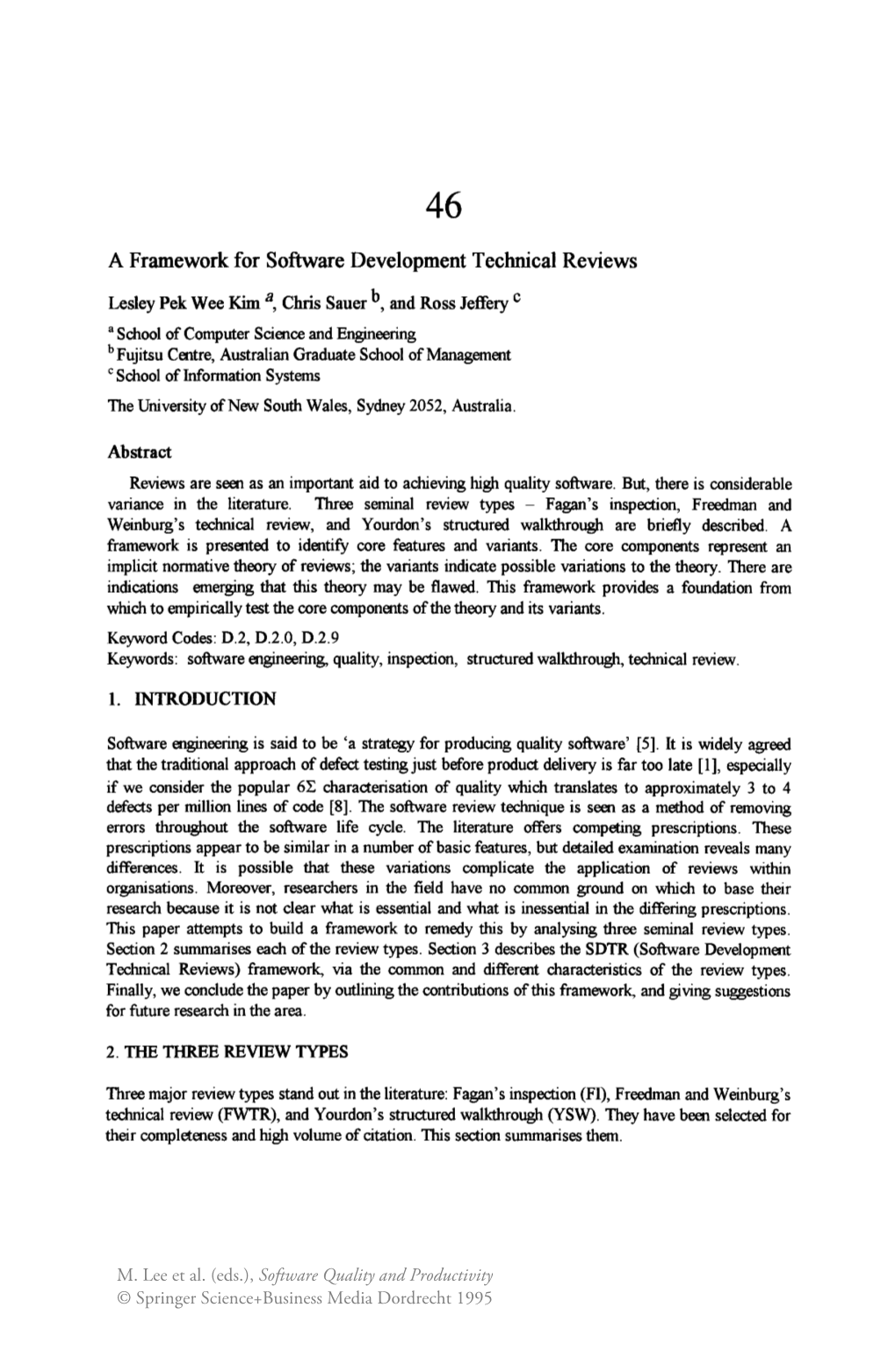 A Framework for Software Development Technical Reviews