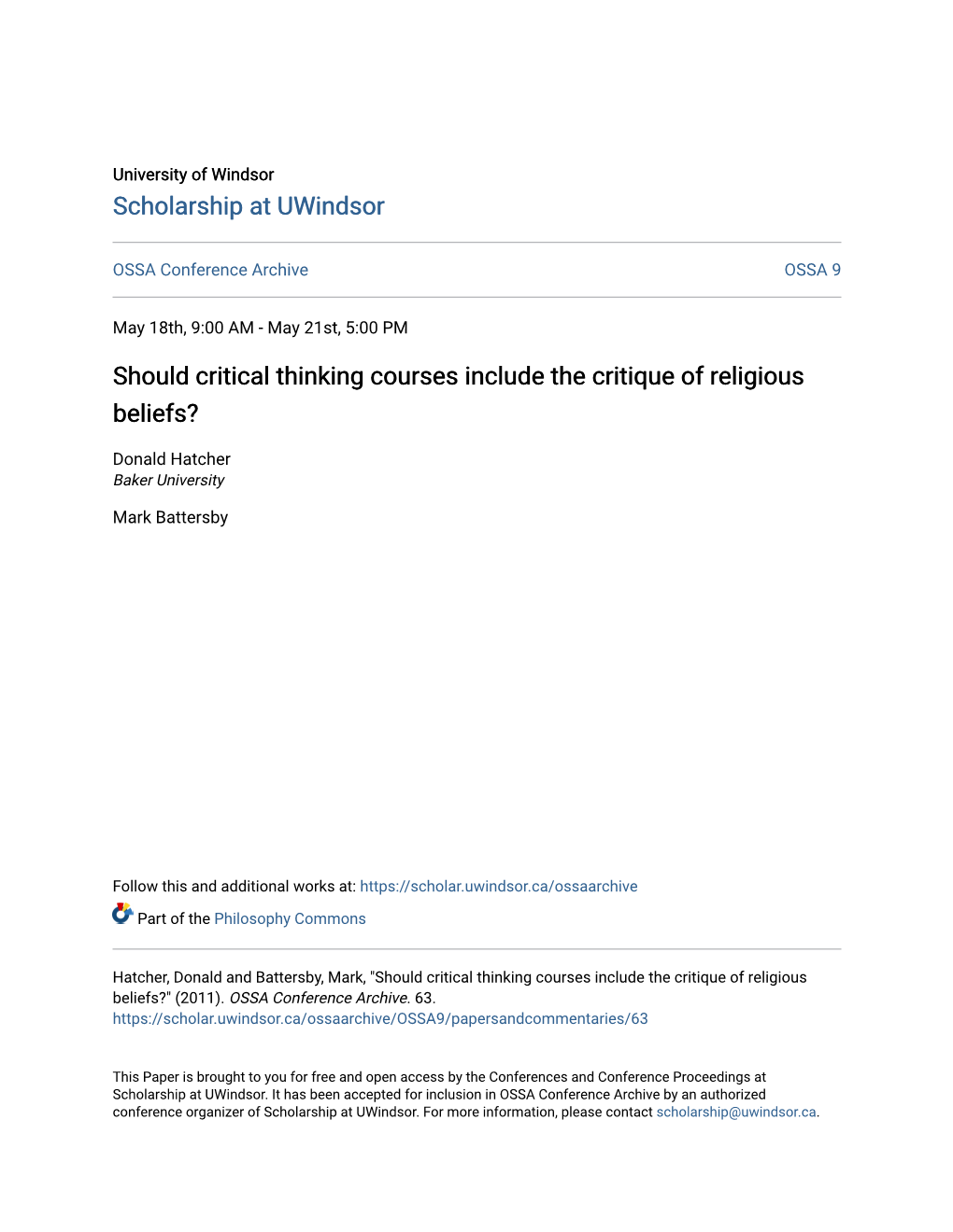 Should Critical Thinking Courses Include the Critique of Religious Beliefs?