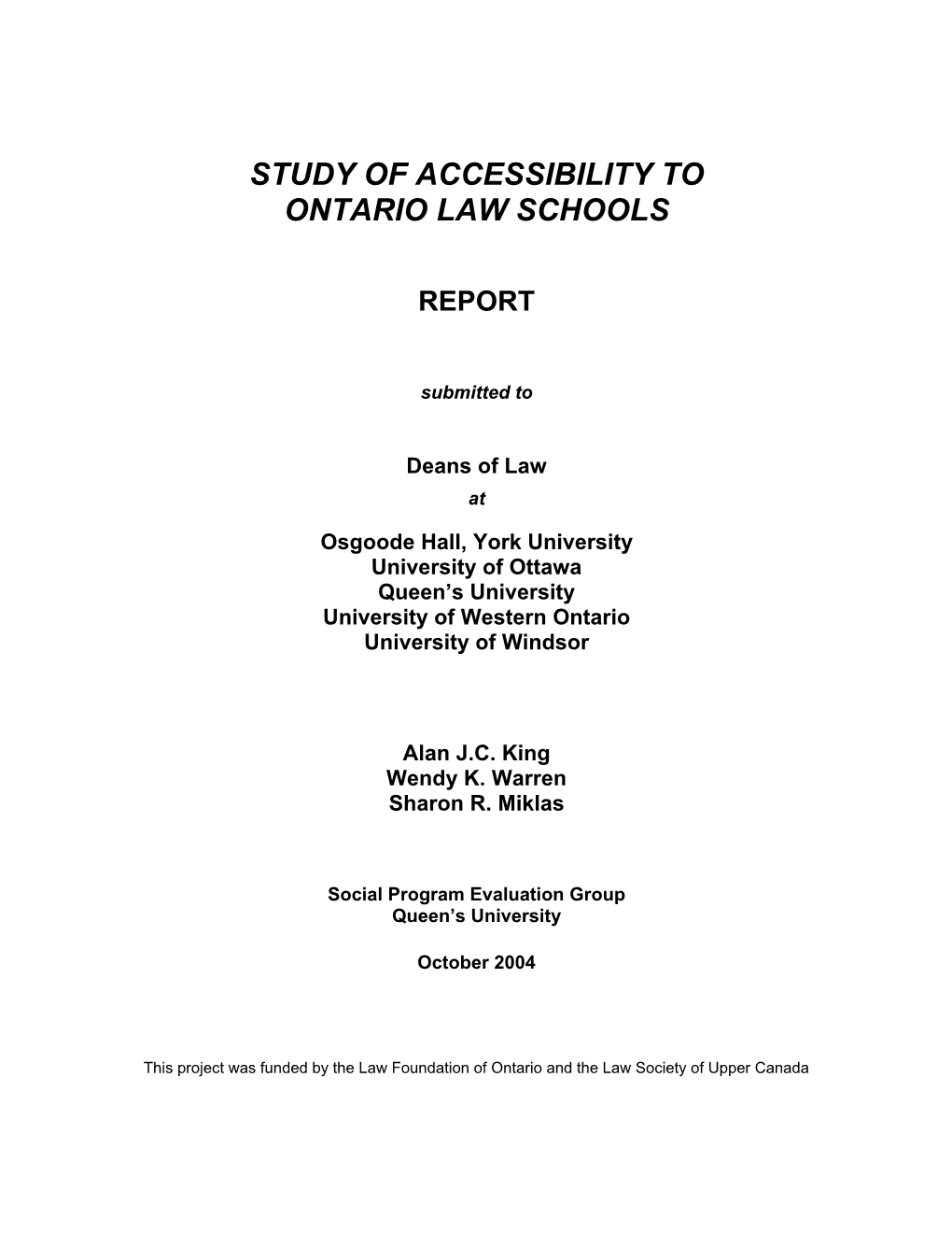 Study of Accessibility to Ontario Law Schools