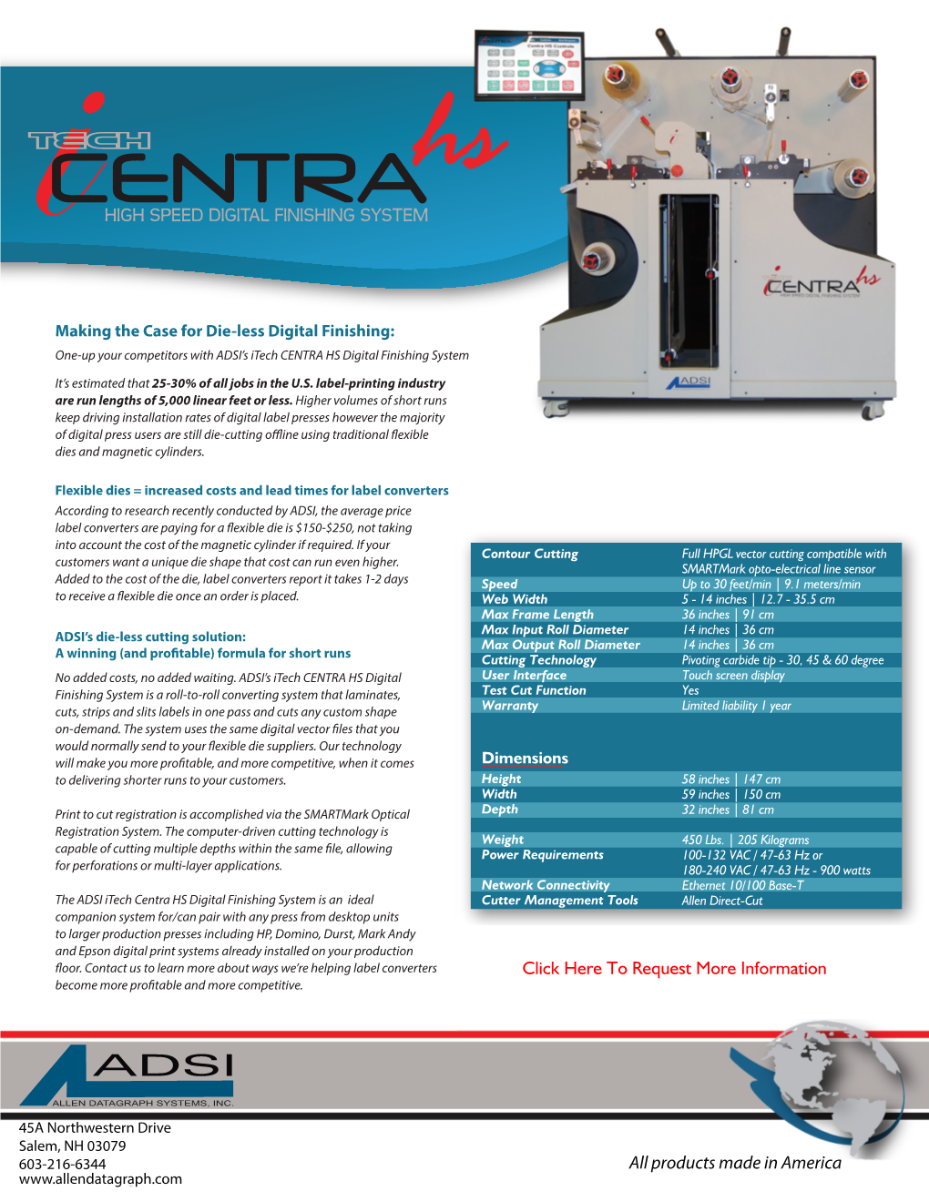 Centrahs HIGH SPEED DIGITAL FINISHING SYSTEM