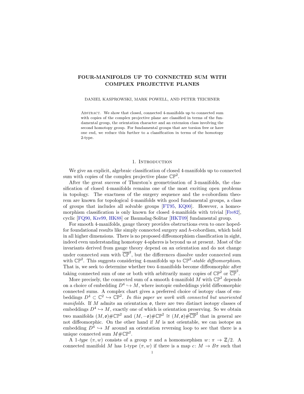 Four-Manifolds up to Connected Sum with Complex Projective Planes