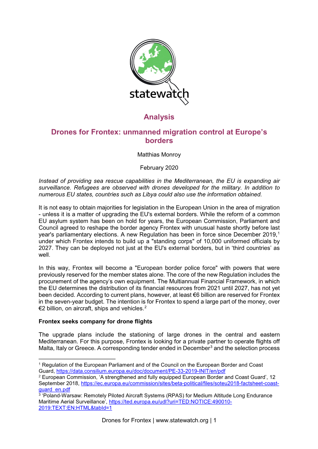 Drones for Frontex: Unmanned Migration Control at Europe's Borders