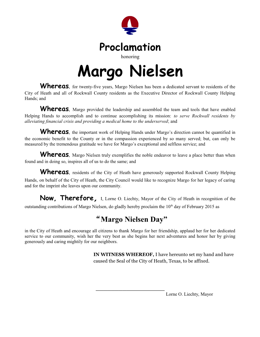 Whereas, for Twenty-Five Years, Margo Nielsen Has Been a Dedicated Servant to Residents