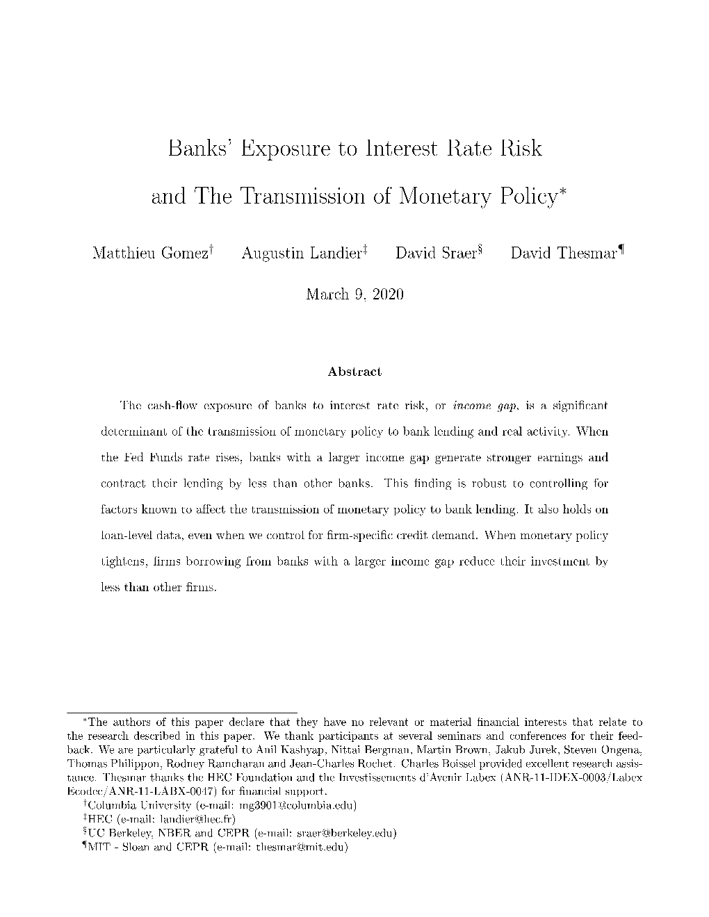 Bank Exposure to Interest-Rate Risk and the Transmission of Monetary