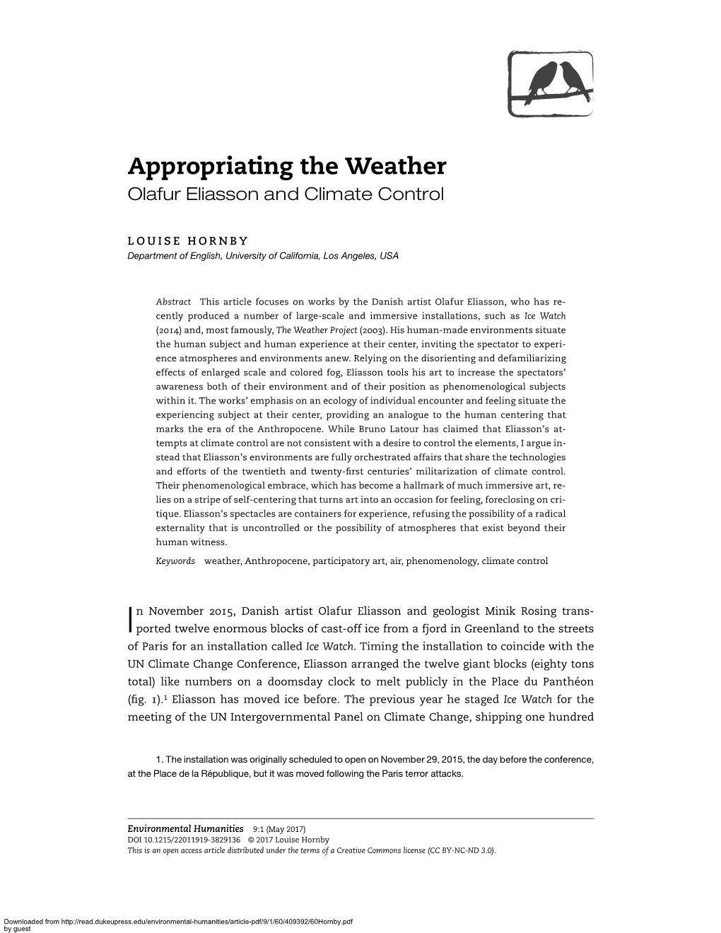 Appropriating the Weather Olafur Eliasson and Climate Control