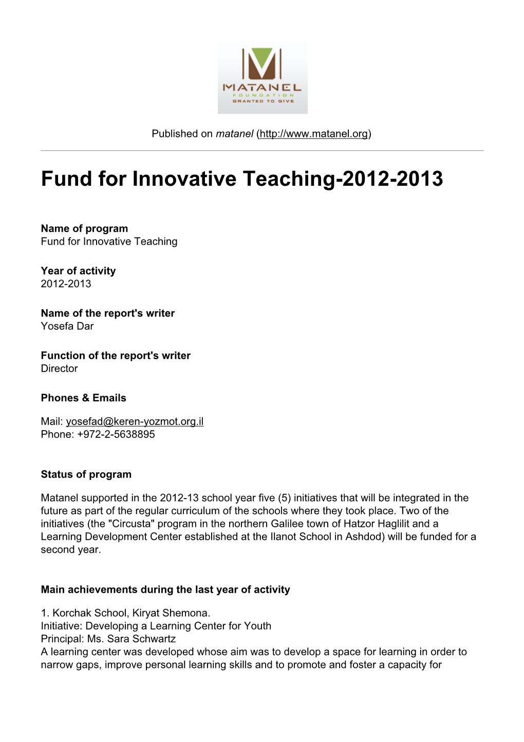 Fund for Innovative Teaching-2012-2013