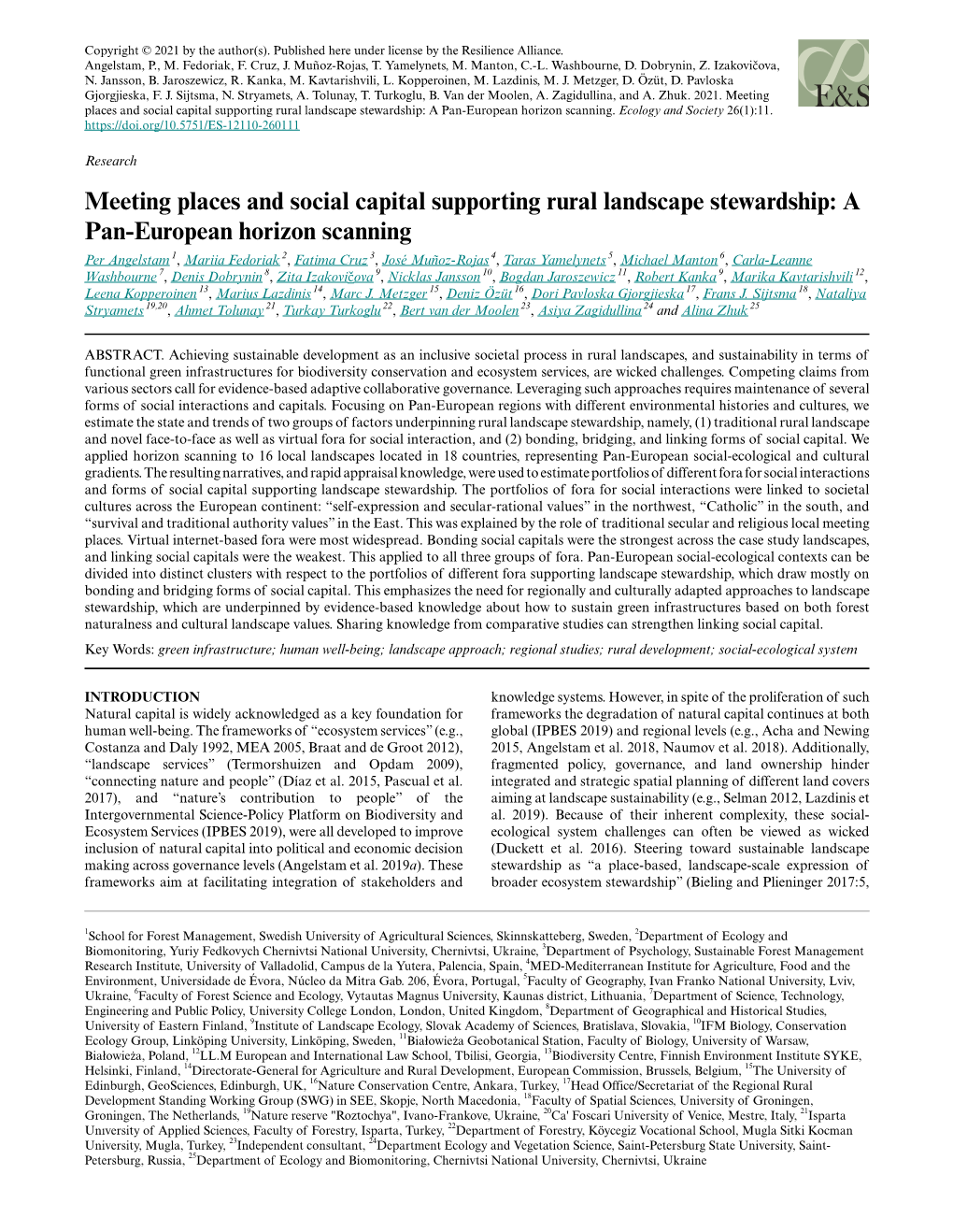 Meeting Places and Social Capital Supporting Rural Landscape Stewardship: a Pan-European Horizon Scanning