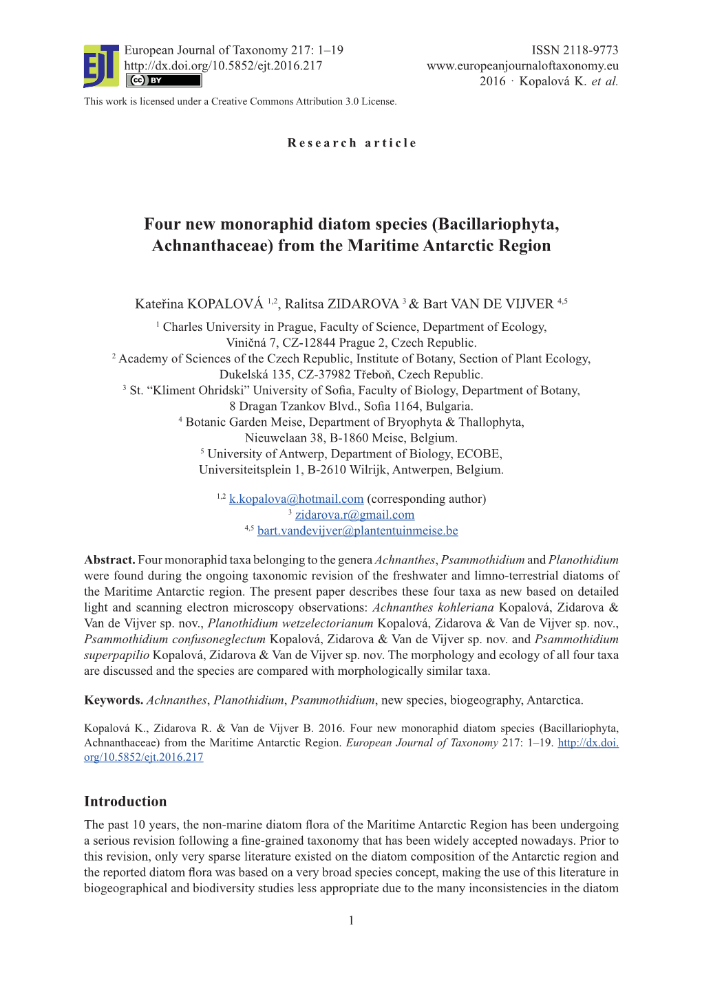 Four New Monoraphid Diatom Species (Bacillariophyta, Achnanthaceae) from the Maritime Antarctic Region