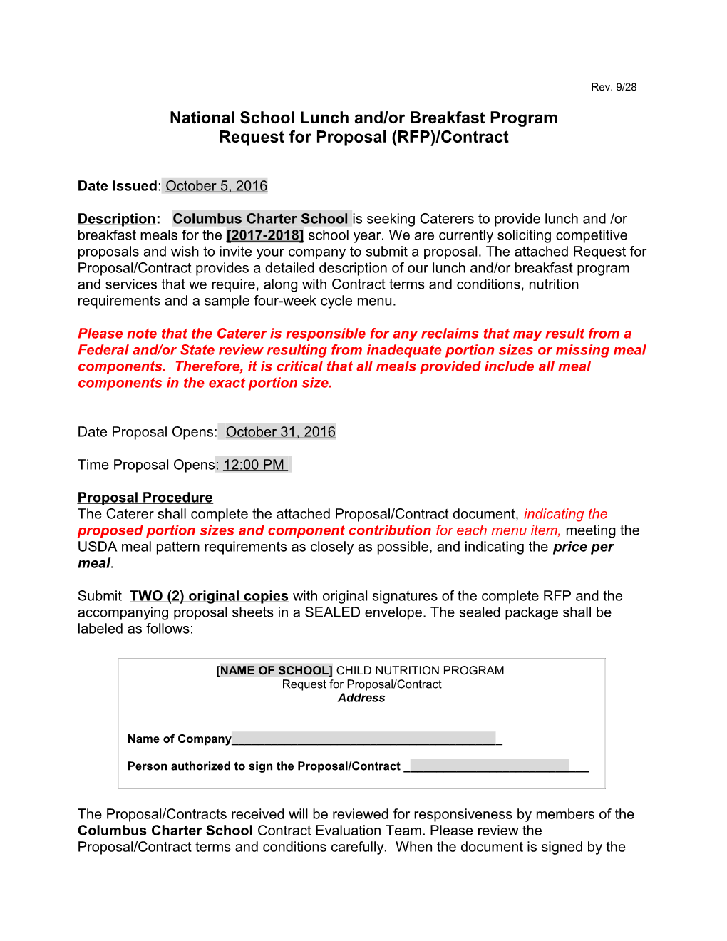 National School Lunch And/Or Breakfast Program